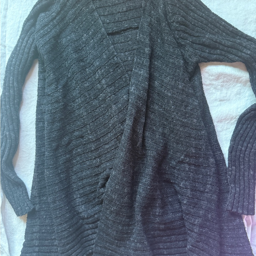 Free People Dark Charcoal Ribbed Open-Front Cardigan